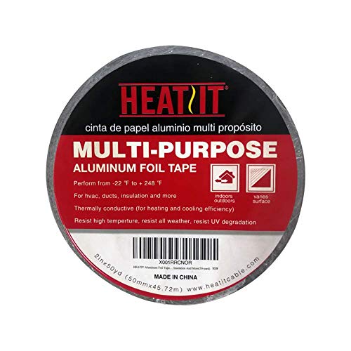 HEATIT aluminum Foil Tape Professional grade-2 inch x 150 feet (50 yards) length Thick 5.3mil (2.4mil foil and 2.9mil backing paper)For HVAC, Ducts, Pipes, Metal repair, Heating Cable application etc - Thumbnail 5