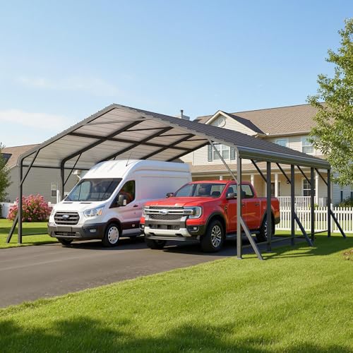 Fansafurn 20' x 20' Carport, Metal Carport with Updated Roof & Enhanced Base, H…