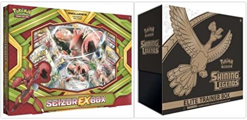 Pokemon Trading Card Game Scizor EX Box and Shining Legends Elite Trainer Box Collection Bundle, 1 of Each