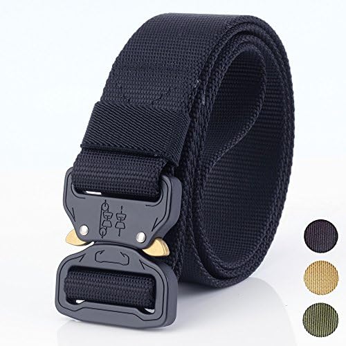 Tactical Belt Nylon Webbing, Military Style Webbing Riggers Web Belt with Heavy-Duty Quick-Release Metal Cobra Buckle By Fatefulness  (Black)
