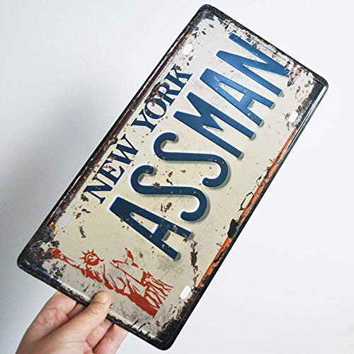 Embossed Vintage Prop Number Tag, Assman, Vanity License Plate, Seinfeld | Cosmo Kramer, 6x12 Inch