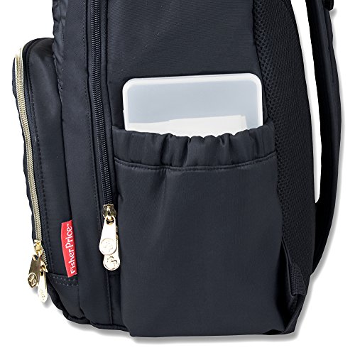 Baby Essentials Fisher-Price Signature Morgan Quilted Backpack Diaper Bag with Changing Pad, Stroller Clips, Laptop Compartment (Black) - Thumbnail 7
