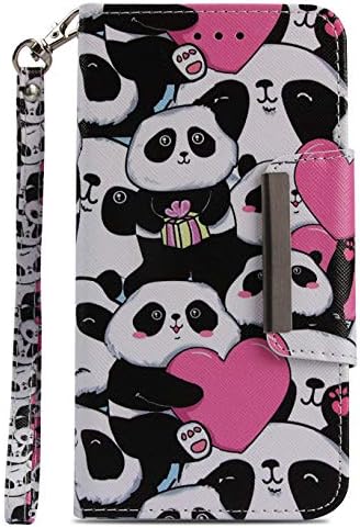 Wiitop Compatible Samsung Galaxy S7 Case, PU Leather Wallet Phone Case [ Kickstand & Wrist Strap ][ Credit Card Slot ] Flip Full Body Protective Cover Magnetic Closure Stand (Love Panda)