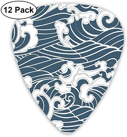 Celluloid Guitar Picks - 12 Pack,Abstract Art Colorful Designs,Hand Drawn Traditional Style Aquatic Doodle River Storm Retro Abstract,For Bass Electric & Acoustic Guitars.