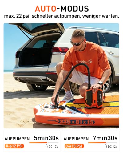 BAVIZZN Electric Sup Pump Battery 22 PSI Paddle Board Pump 12 V DC Type C Connection Inflator & Deflator 76.96 WH for Paddle Board, Boat, Kayaks, Water Sports