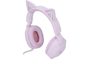 GOWENIC Foldable Cat Ear Wireless Headphone with Mic LED Light Stereo Sound Music Gaming Headset for Traveling (Purple)