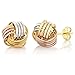 Gem Stone King 3 Tone White, Rose and Yellow 13mm Gold Plated Knot Earrings