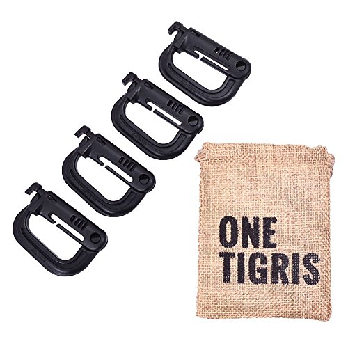 OneTigris 4 Pack Multipurpose D-Ring Grimloc Locking for Molle Webbing (Black)