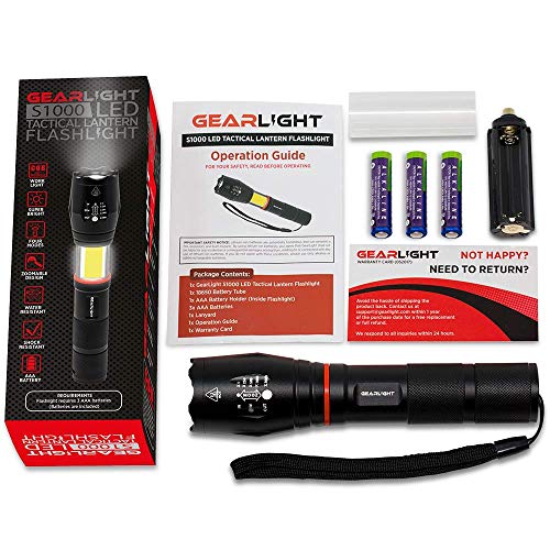 GearLight LED Tactical Flashlight S1000 with Lantern and Magnet - White and Red Work Light - As Seen on TV Tac Light with Batteries Included - Camping, Emergency Taclight Pro Flashlights
