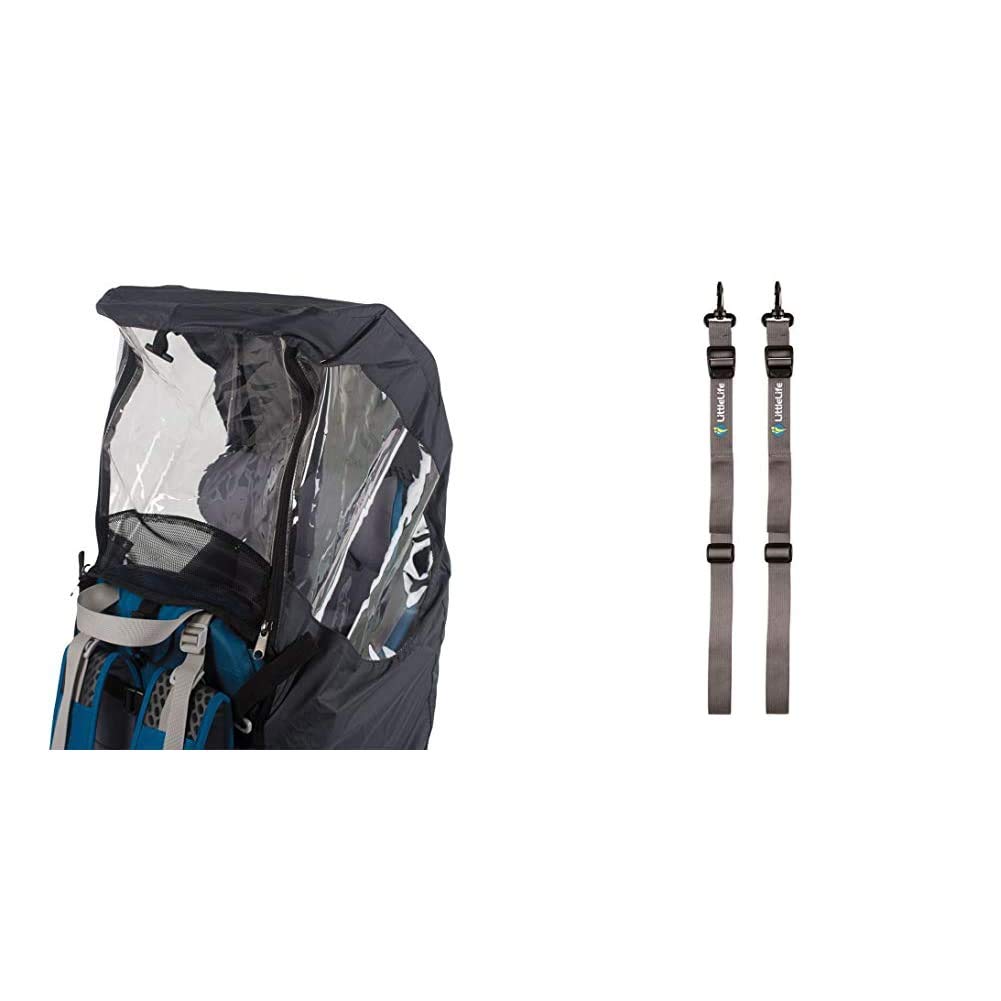 LittleLife Baby Child Carrier Rain Cover, Dark Grey, One Size & Men's Child Carrier Foot Stirrups, Grey, One Size