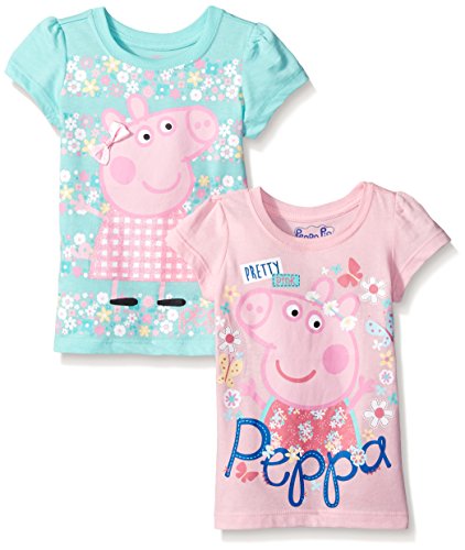 Peppa Pig Girls' Toddler Girls' 2 Pack T-Shirts, Mint/Pink, 4T