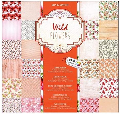 Scrapbooking Pad 24 Sheets of Assorted Decorative Paper 12 x 12" 250gsm (Wild Flowers)