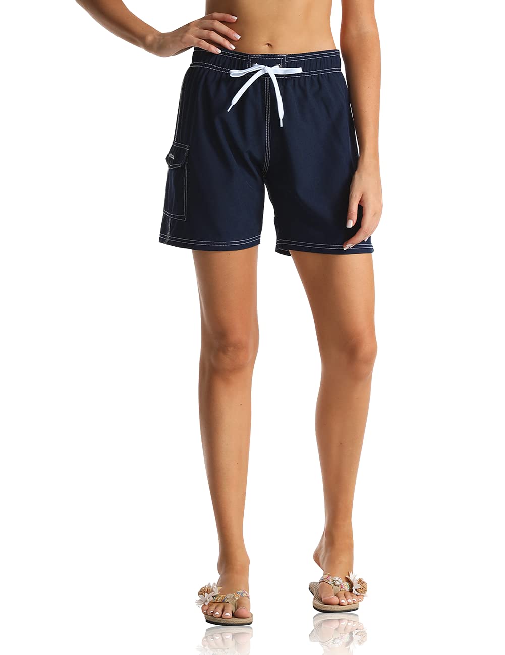 Photo 1 of unitop Women's Board Shorts Lightweight Solid Swim Board Bottoms with Mesh Lining Navy XL