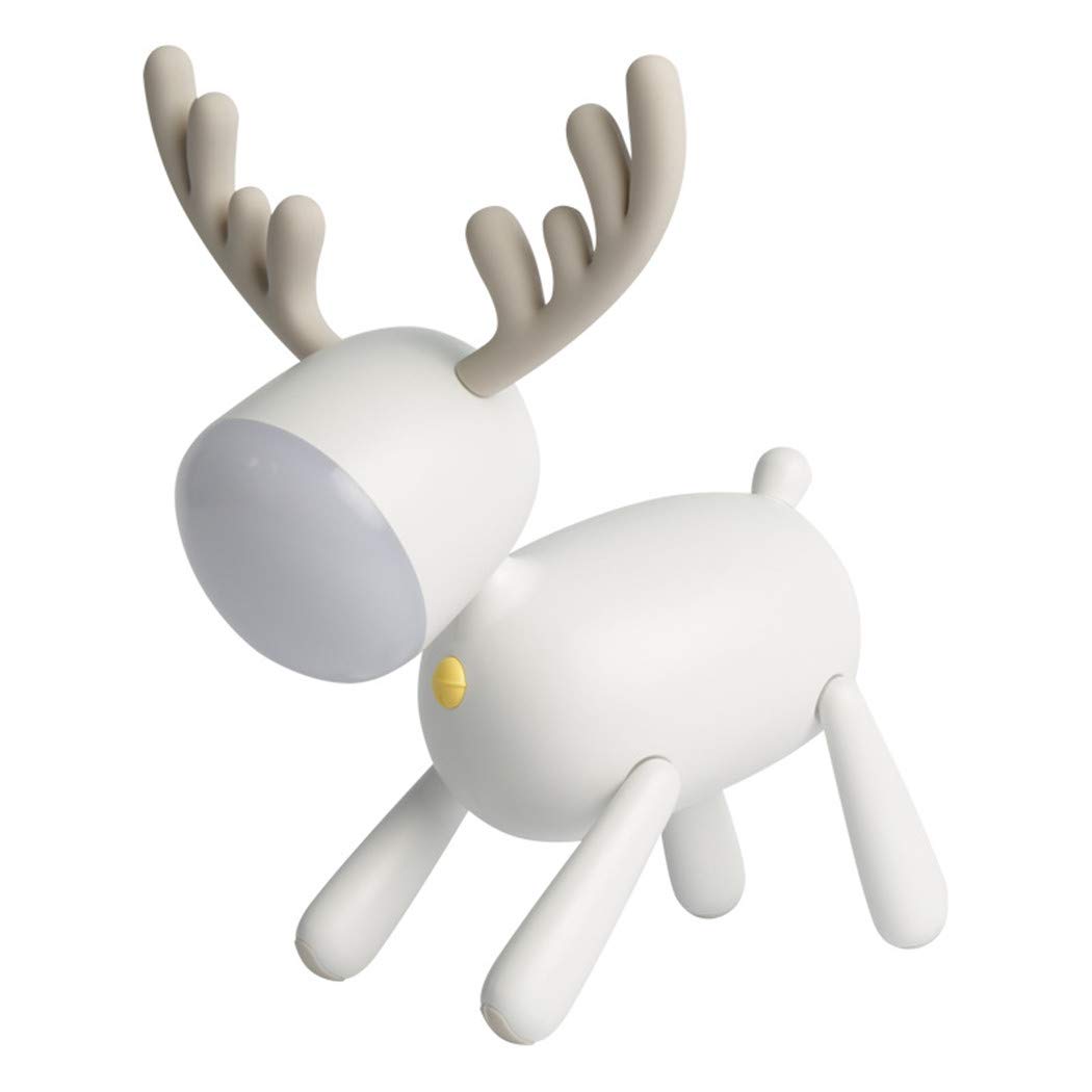 Fantes Reindeer Table Desk Lamp Baby Nursery Night Light USB Rechargeable 2 Light Modes 30 Minutes Timer for Child Baby Students Birthday Gift (White, Reindeer)