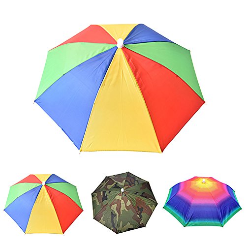 Afco Umbrella Hat Hands Free Foldable Cap For Fishing Sun Rain Adjustable Size 55cm (Rainbow)