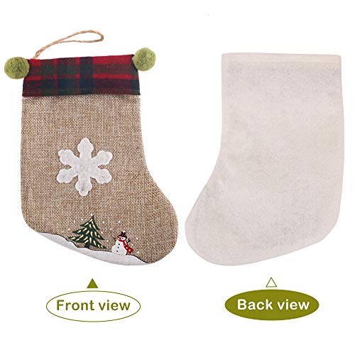 PartyBus 8 Inch Mini Christmas Stockings 12 Pack, Small Rustic Burlap Plaid Green Ears Xmas Tree Decorations, Gift Card Holders Cash Bags Holiday Treats for Family Coworkers Neighbors Kids Dogs Cats