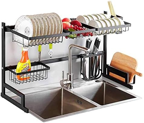 Hemfv キッチンシンクカウンター用食器乾燥棚 2ティアステンレス鋼の安定した皿水切り棚錆フリー多機能ストレージオーガナイザー付き食器ホルダー