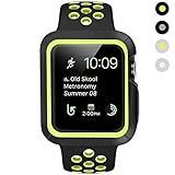 BRG Apple Watch Case with Band, Shock-proof and Shatter-resistant Protective Case with Silicone Sport iWatch Band for Apple Watch Series 2 Series 1 Sport and Edition 42mm M/L, Black/Volt