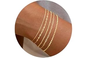 MBW Gold Bracelets for Women Trendy, Dainty 14K Gold Plated Bracelet Stack Beaded Chain Bracelet Set Thin Small Cute Paperclip Bracelets Fashion Waterproof Jewelry Gift Gold Accessories for Women
