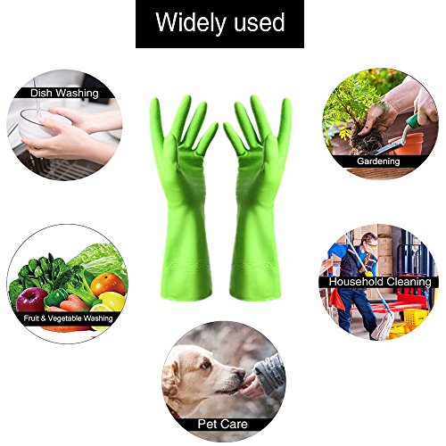 Rubber Gloves Latex Kitchen Cleaning Gloves Household Waterproof Dishwashing Reusable (3 Pairs Medium & 3 Pairs Large)