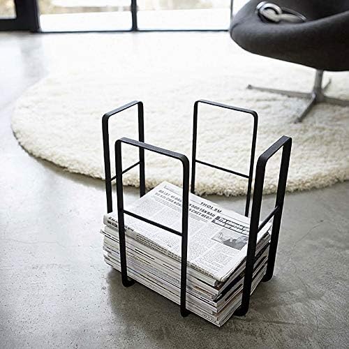 散らかる新聞や雑誌をオシャレに整理収納 モノトーンでシンプル スチール製のクールな実力派新聞ストッカー 紐がけも簡単に出来て捨てる時も便利 ブラック
