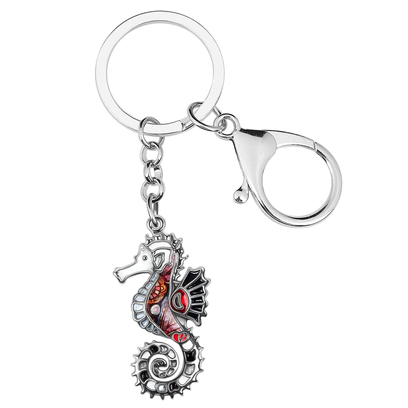 Enamel Alloy Hippocampus Seahorse Keychain Ocean Charms For Women Girls Bag Wallet Gift (Black)