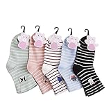 MKLOT 5 Pairs Assorted Non Skid Kids Cozy Ankle Cotton Socks Baby Boys Girls Toddler Walker Stretch Cartoon Footsocks Sneakers Crew Socks With Grip For 3-5 Years Old Kids