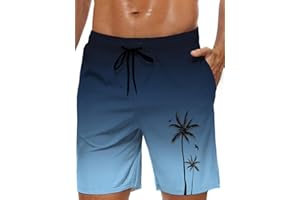 LZZIDOU Men's Swim Trunks Hawaiian Bathing Mesh Lining Suit Swimsuits Beach Shorts with Pockets