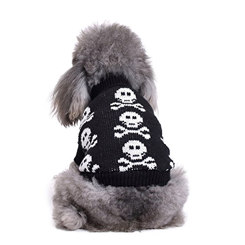 MaruPet Christmas Dog Ribbed Knit Sweater Knitwear Turtleneck Toxic Kintted Doggie Halloween Hoodies Apparel for Small Dog Black S