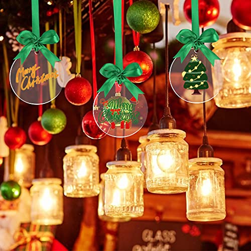 BigOtters Christmas Acrylic Ornaments, 20PCS 3 Inch Acrylic Christmas Ornaments Acrylic Christmas Tree Ornaments with 1 Roll Green Ribbon for Christmas Tree Party Hanging Decoration Tag DIY Crafts