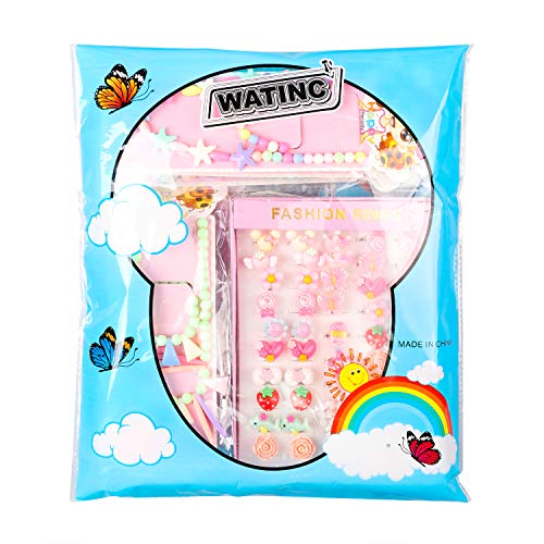 WATINC 62Pcs Candy Princess Jewelry Beaded Necklace Beads Bracelet Macaron Ice-Cream Color Chunky Bubblegum Toy Ring Crystal Earring Pastel Flower Pretend Play Dress Up Accessories for Little Girls