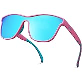 Jefoo Running Sunglasses for Women Men Polarized Retro Shades Trendy 80s Mirrored Shield UV400 Protection Tangle Free