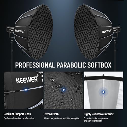 NEEWER Parabolic Softbox Kit, 47.2" Bowens Mount Soft Box with Light Diffusers for Studio Photography Video Recording Streaming Lighting Compatible with Aputure 120d Compatible with Godox SL60w, NS73P
