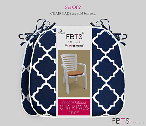 FBTS Prime Chair Cushion 16 x 17 Inches Indoor/Outdoor Seat Pads Square (Set of 2, Navy, Quatrefoil Lattice) for Outdoor Patio Furniture Garden Home Office