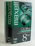 Maxell T-160 Gx-silver High-quality VHS Video Cassette Tape, Two Pack,
8 Hour Recording