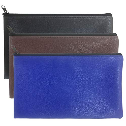 Zippered Security Money Bag Bank Deposit Bags Leatherette Cash Bag,Utility Coin Bag for Business, Household, School or Personal Use,3 Pack