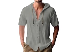 XYKJFIT Men's Linen Shirts Short Sleeve Casual Linen Shirts for Men Lightweight Button Down Summer Beach Shirt S-XXL