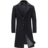 INVACHI Men's Wool Blend Long Trench Coat Notched Collar Single Breasted Overcoat Warm Winter Pea Coat