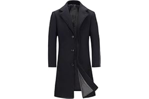 INVACHI Men's Wool Blend Long Trench Coat Notched Collar Single Breasted Overcoat Warm Winter Pea Coat