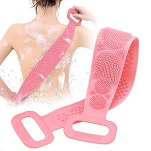 DEHUA-Back-Scrubber-for-Shower-Exfoliating-Silicone-Body-Brush-Washing-Belt-With-Massage-Particles-Promote-Blood-Circulation-Used-for-Body-Cleaning-and-Bathing-80-12cmPink DEHUA 80CM Shower Brush Body Brush Exfoliating Silicone Body Scrubber Belt for Men and Women Body Cleaning,Spa Massage…