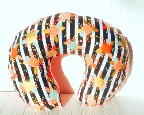 Striped Coral Mint Gold Flower Nursing Pillow Cover