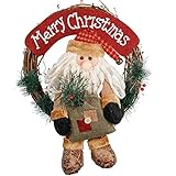 D-FantiX Santa Christmas Wreath, 14 Inch Merry Christmas Front Door Wreaths Small Christmas Decorations Home Decor