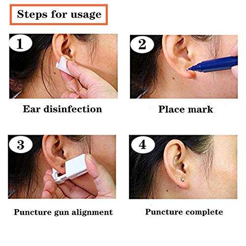 4 Pack Disposable Sterile Ear Piercing kit, self piercing earrings Gun,A fun at home piercing