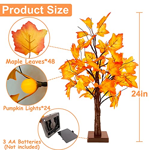 TURNMEON Fall Decor 2 Pack 24''/2FT Lighted Maple Tree Timer Fall