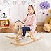 Teamson Kids - Safari Wooden Rocking Horse with Removeable Safety Surrond Pad for Toddlers - Natural / Blue