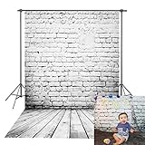 Daniu 5x7FT Photography Backdrops White Brick Wall Wooden Floor Background for Kids Product Photo Shoot Professional Photographer Props -150cmx210cm