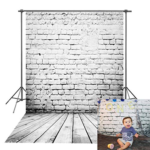 Daniu 5x7FT Photography Backdrops White Brick Wall Wooden Floor Background for Kids Product Photo Shoot Professional Photographer Props -150cmx210cm