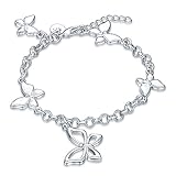 Nocary Valentine`s Day Gifts Dangle Filigree Butterfly Charm Lobster Clasp Link Chain Bangle Bracelet for Women and Girls