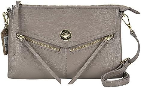 Grey Pebble Leather Crossbody Bag Multi Zip Pocket handbag Dexmay