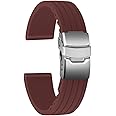 ULLCHRO Silicone Watch Strap Replacement Rubber Watch Band Waterproof Stripe Pattern - 16mm, 18mm, 20mm, 22mm, 24mm Watch Bracelet with Stainless Steel Deployment Buckle